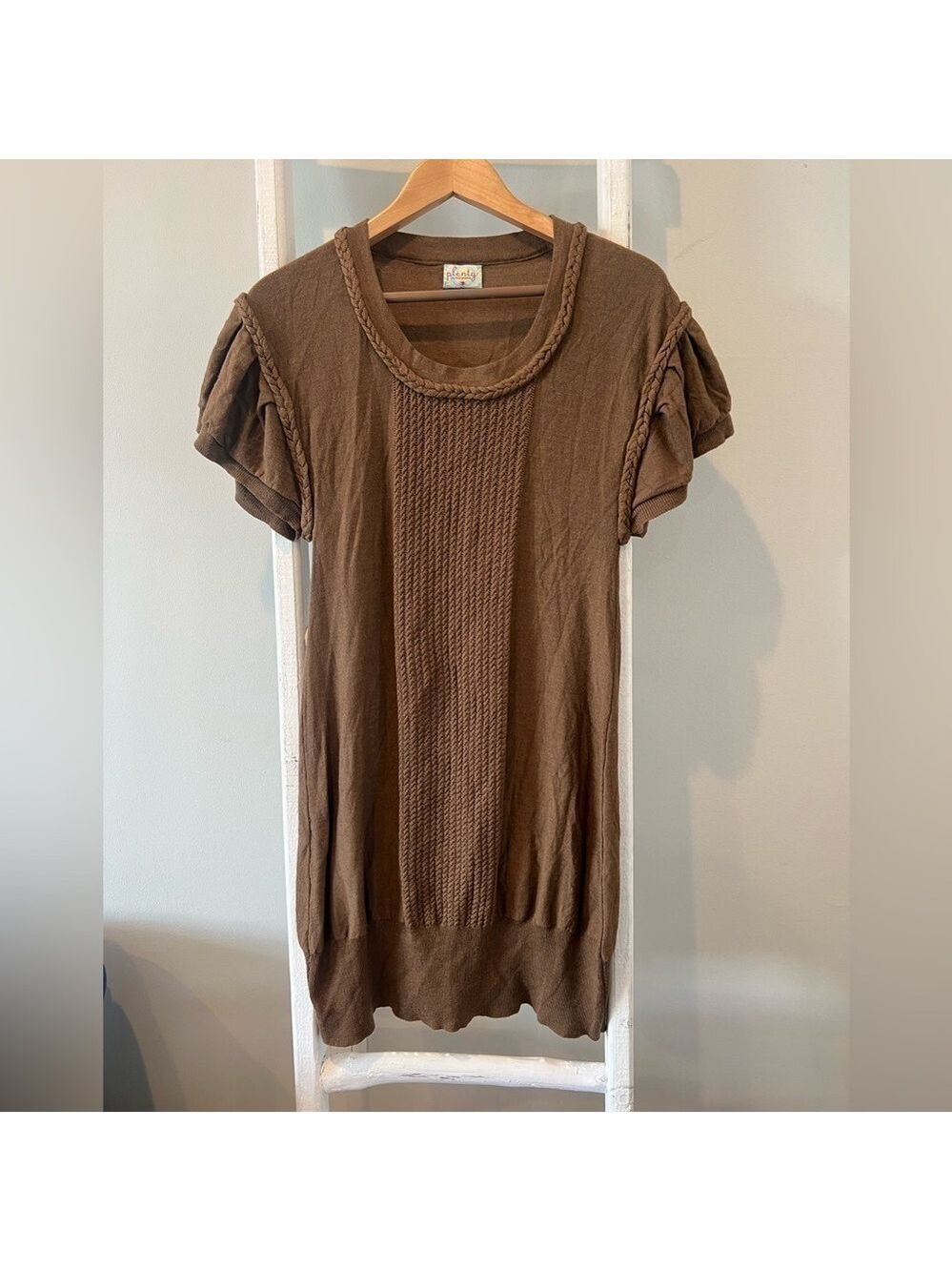 Plenty by Tracy Reese chocolate light braided puff sleeve sweater dress med